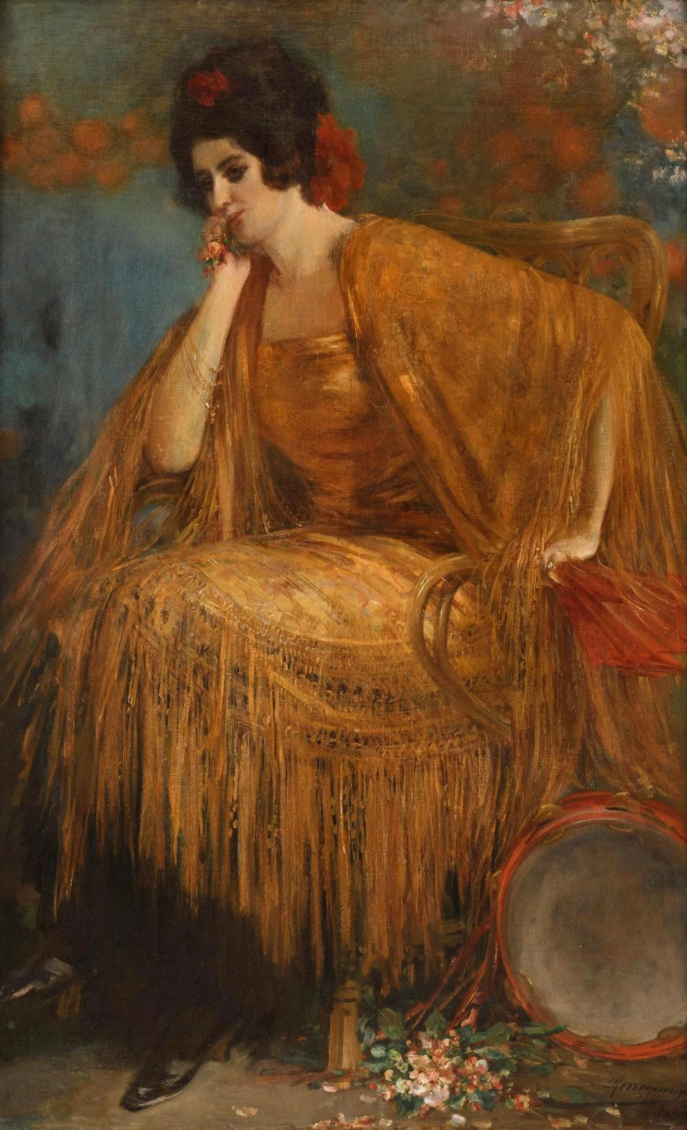 Giovane donna con tamburello - attribuito